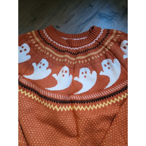 Fair Isle Ghost Pattern Halloween Sweater Sz S Crew Neck Knit Spooky Ugly - Picture 2 of 5